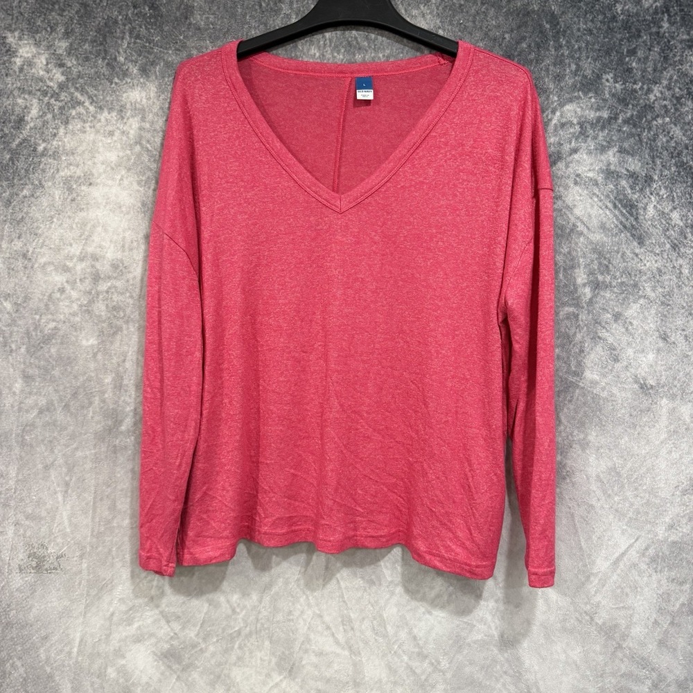 Old Navy Women's Large Pink V-Neck Long Sleeve Soft Stretch Casual Top